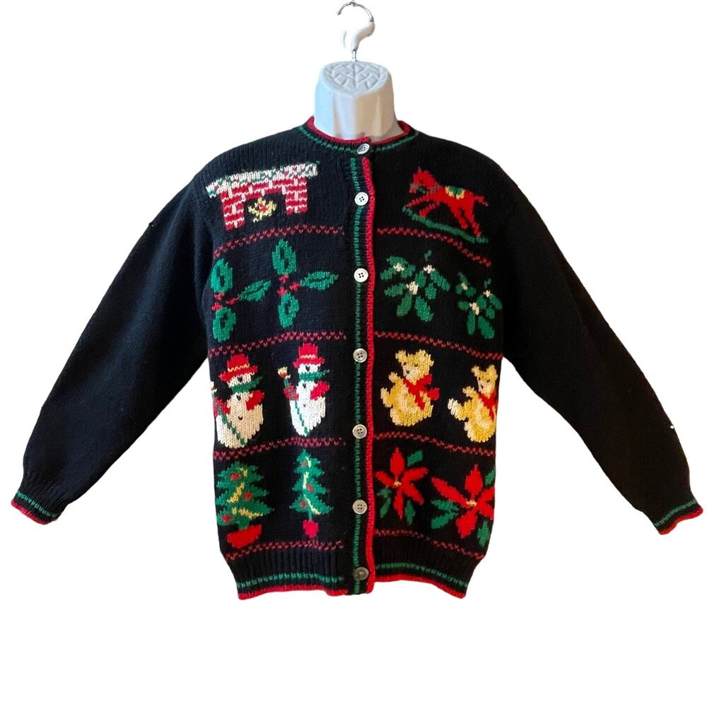 VINTAGE 80s Charter Club Wool Ugly Christmas Cardigan Sweater Size Medium